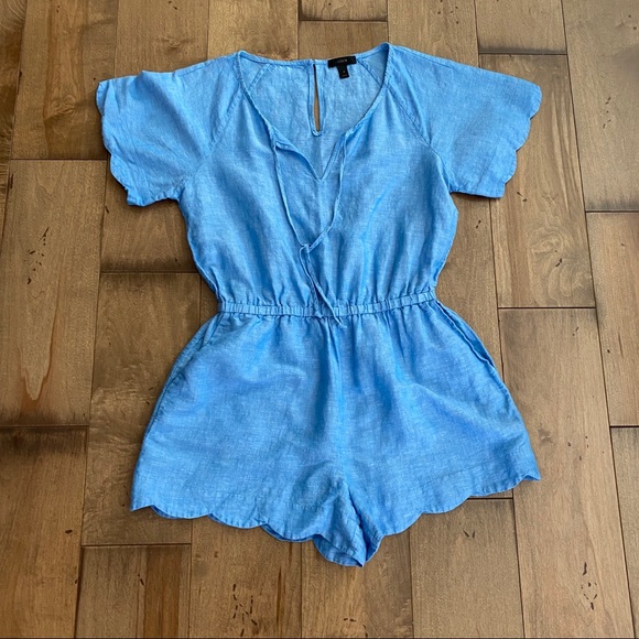J. Crew Pants - J. Crew Chambray Scalloped Hem Linen Romper S